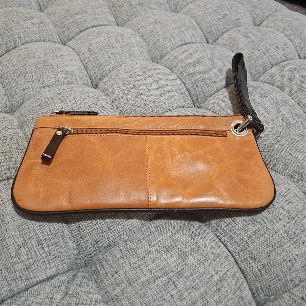 Sophia Visconti Tan Leather Wristlet Wallet with Zip Pocket